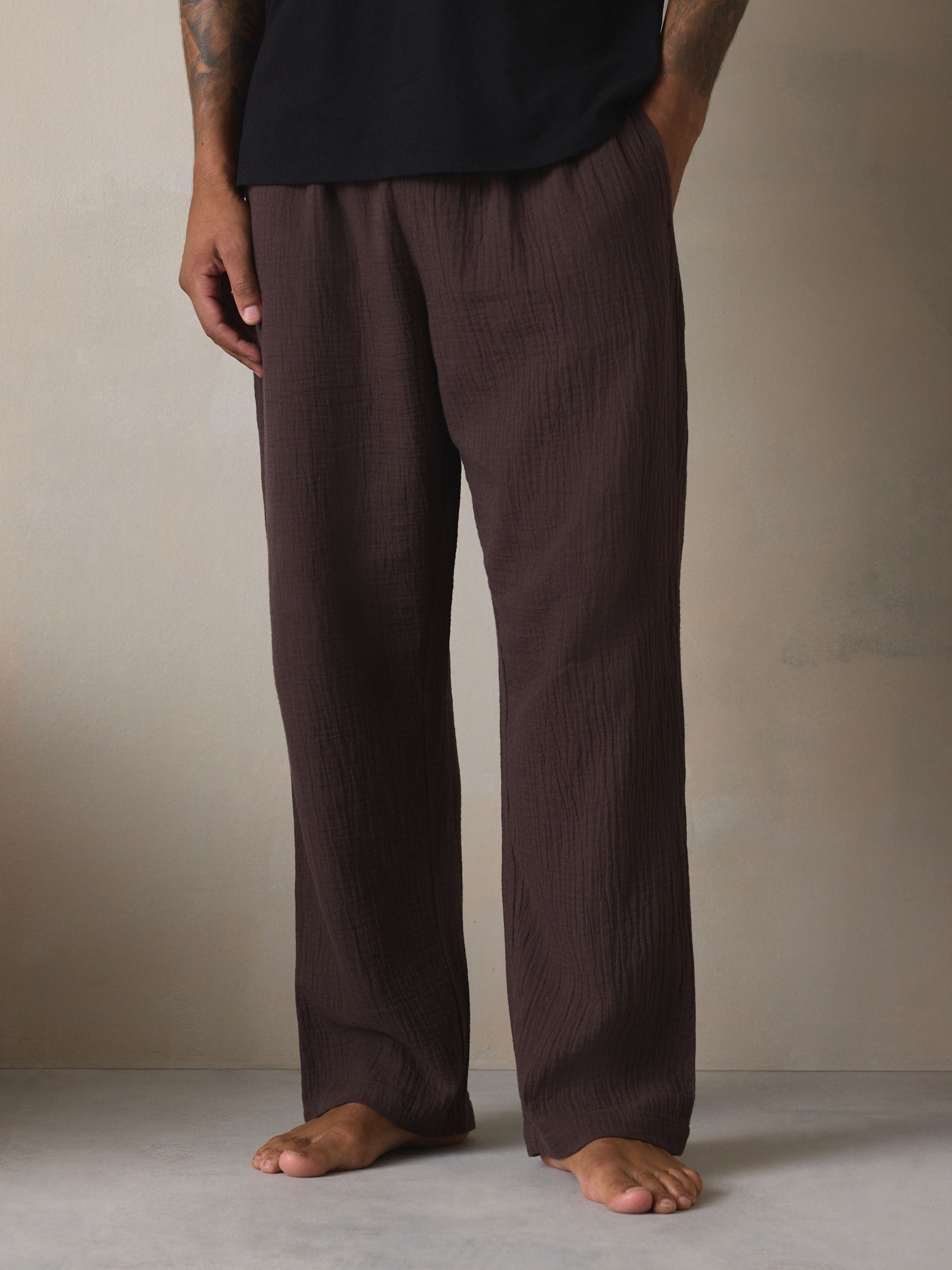 Zwart/bruin - Cheesecloth Short Sleeve Pyjamas Set