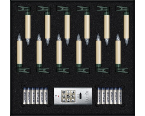 12-delige set Krinner Lumix Superlight Mini LED kaarslichtsnoer, warm wit, inclusief timerfunctie, batterij en afstandsbediening
