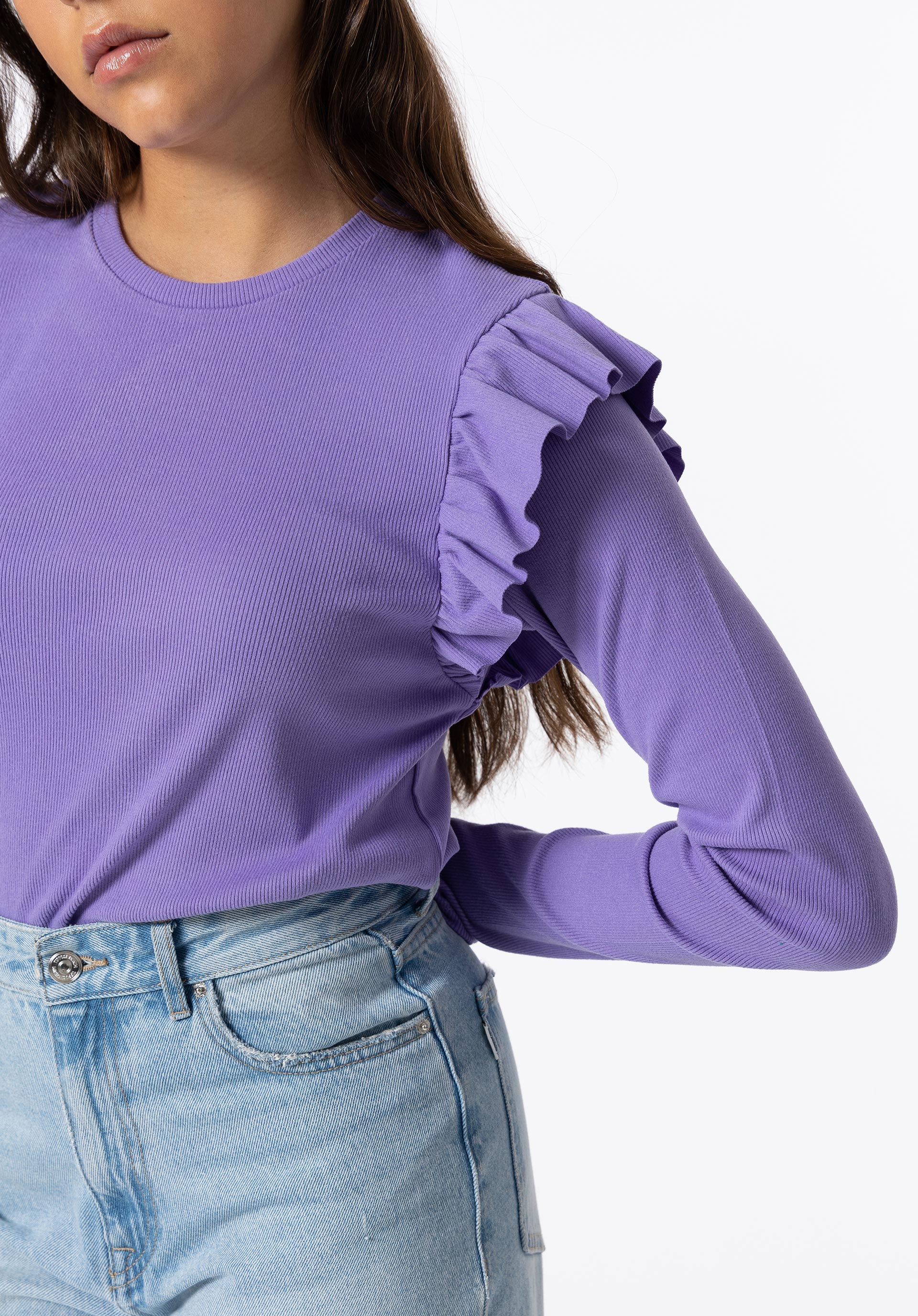 T-shirt Canelada com Folhos Toque Suave