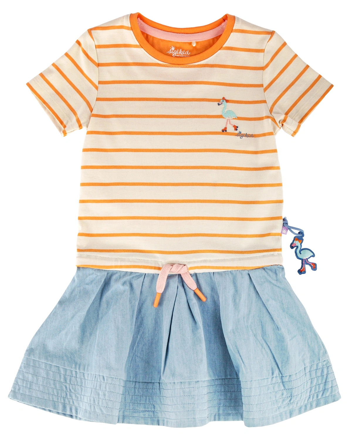 Kurzarmkleid M - SKATING FLAMINGO gestreift in orange