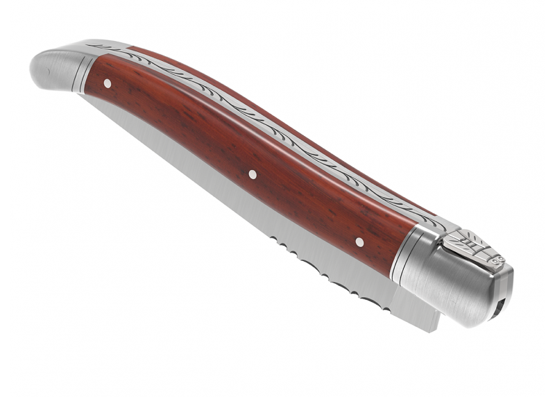 Couteau Laguiole avec un manche en bois de corail et 2 mitres en acier inoxydable