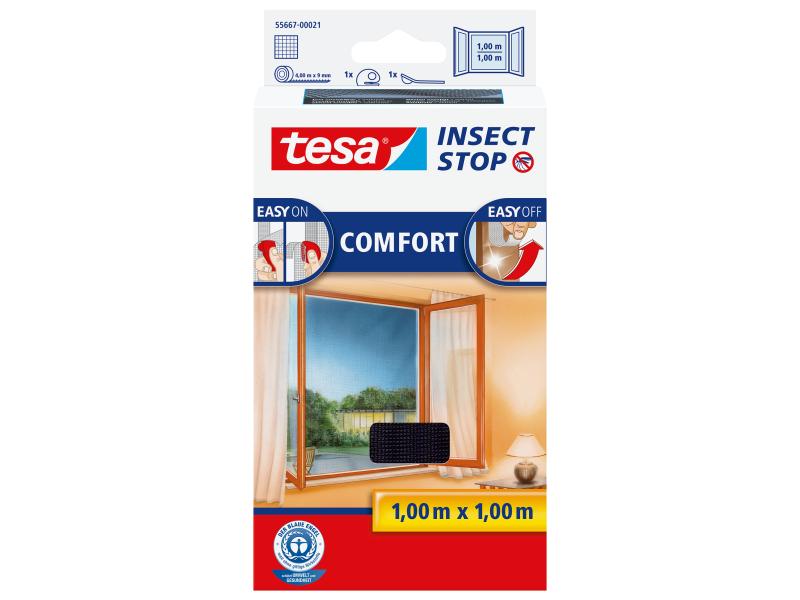 tesa Fliegengitter Insect Stop Comfort Fenster 1x1m anthraz Insektenschutz für Fenster, anthrazit
