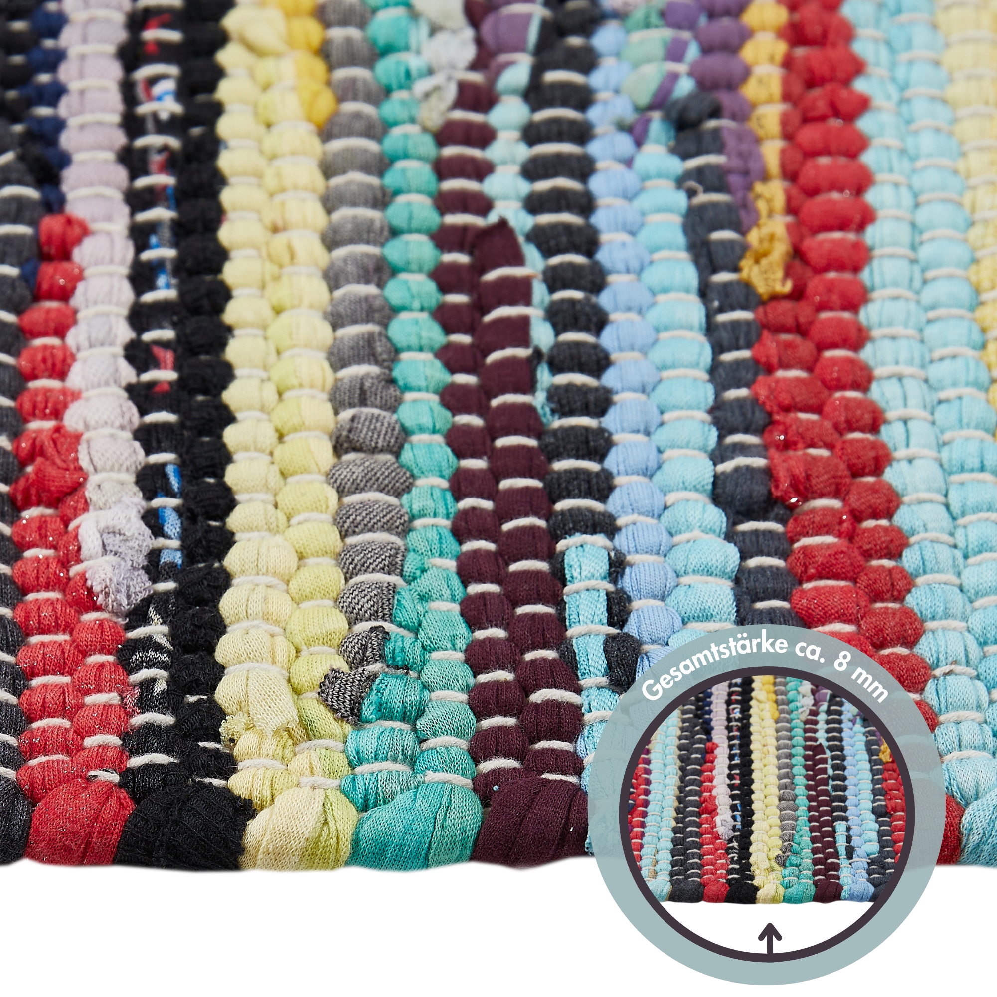 Andiamo Teppich »Multi« rechteckig 10 mm Höhe Flachgewebe, Fleckerl, reine Baumwolle, handgewebt, mit Fransen