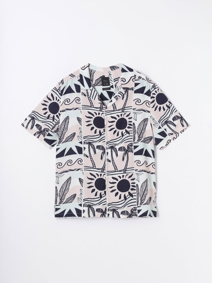 Camisa fluida para resort - Branca e Rosa