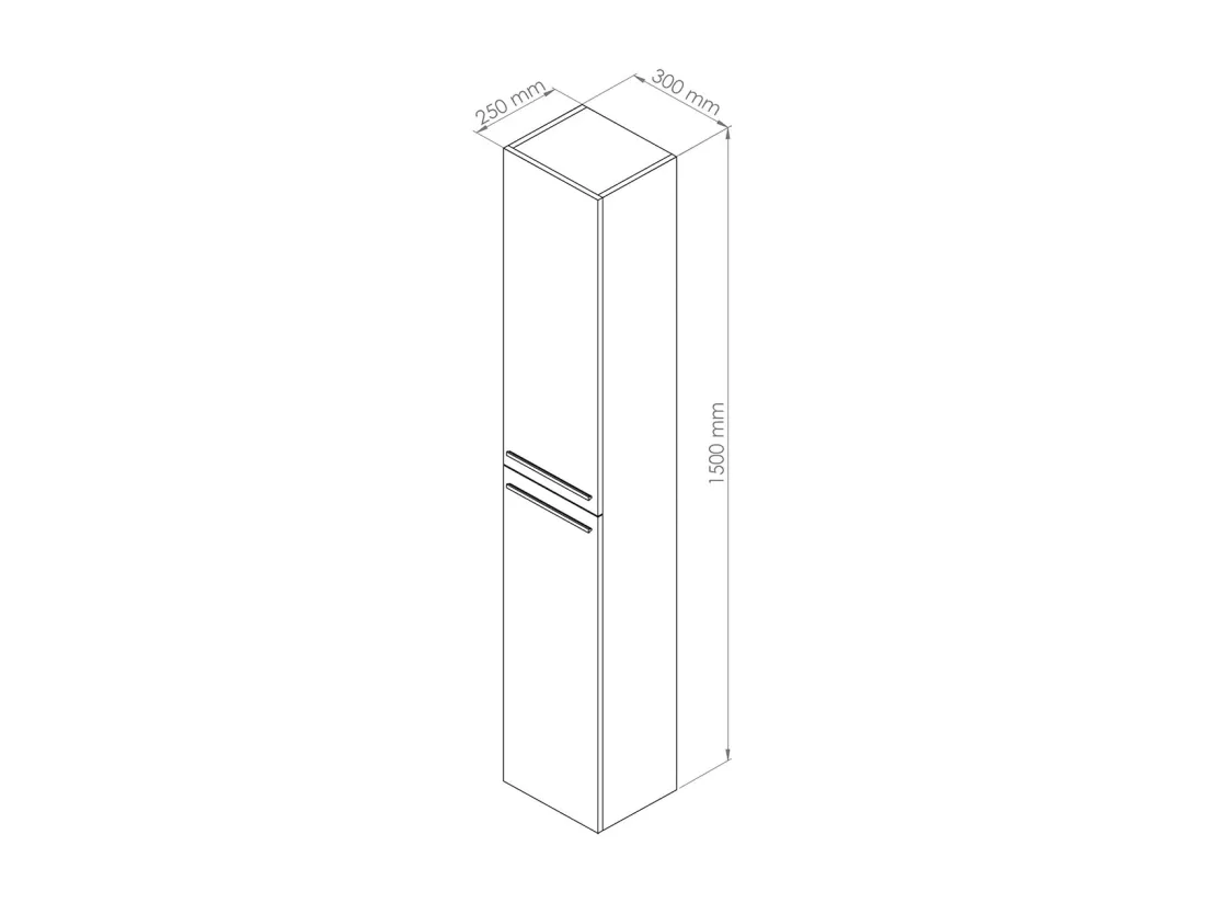 Colonne meuble Salle de bain suspendue avec 2 portes couleur blanc laqué - Hauteur 150 x Longueur 30 x Profondeur 25 cm