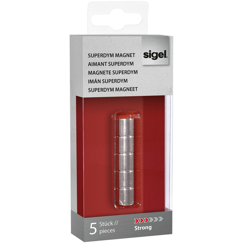Sigel Magnete SuperDym C5, strong, 10 mm, silber, 5 Stück