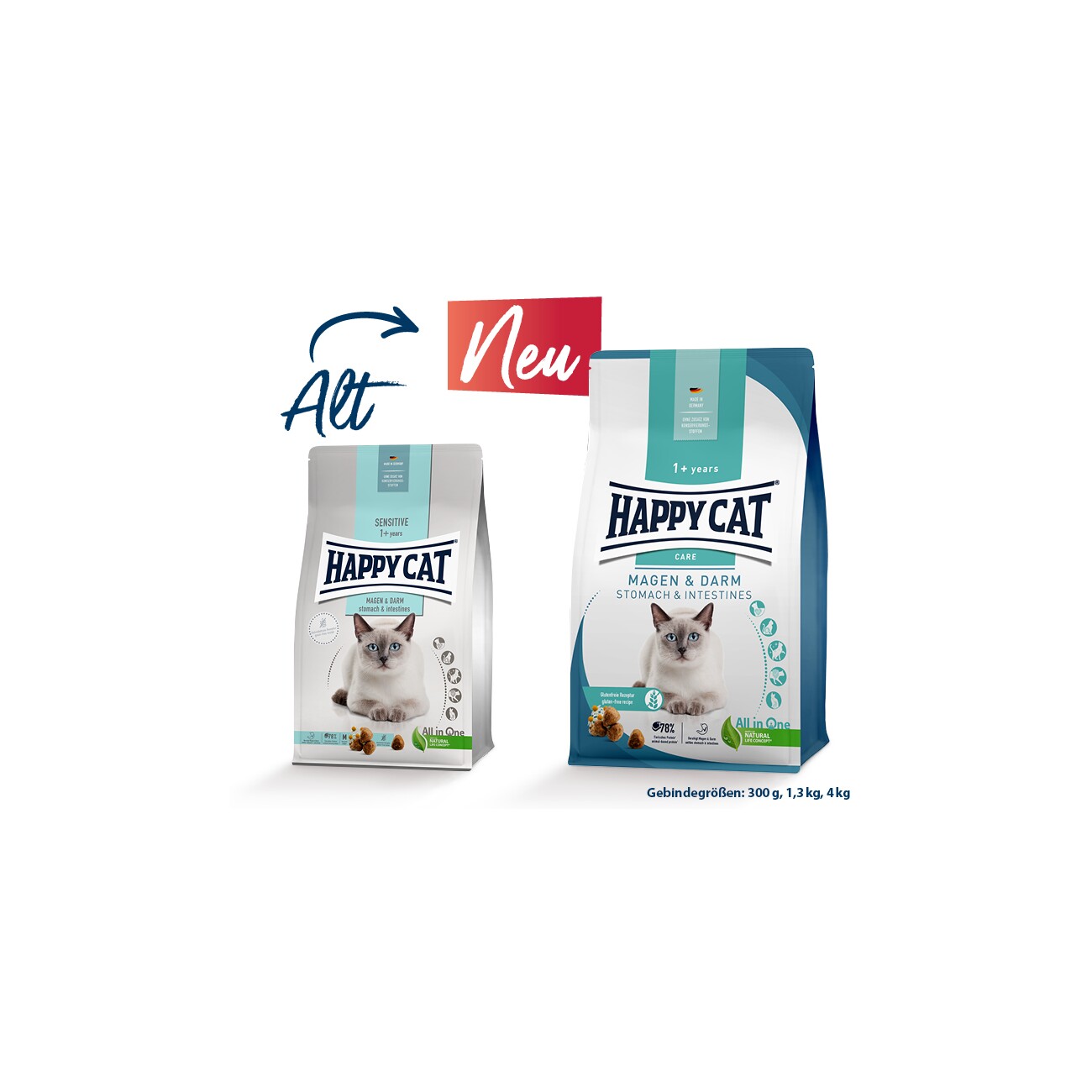 HAPPY CAT Care Trockenfutter Katze Adult, Magen & Darm 300 g