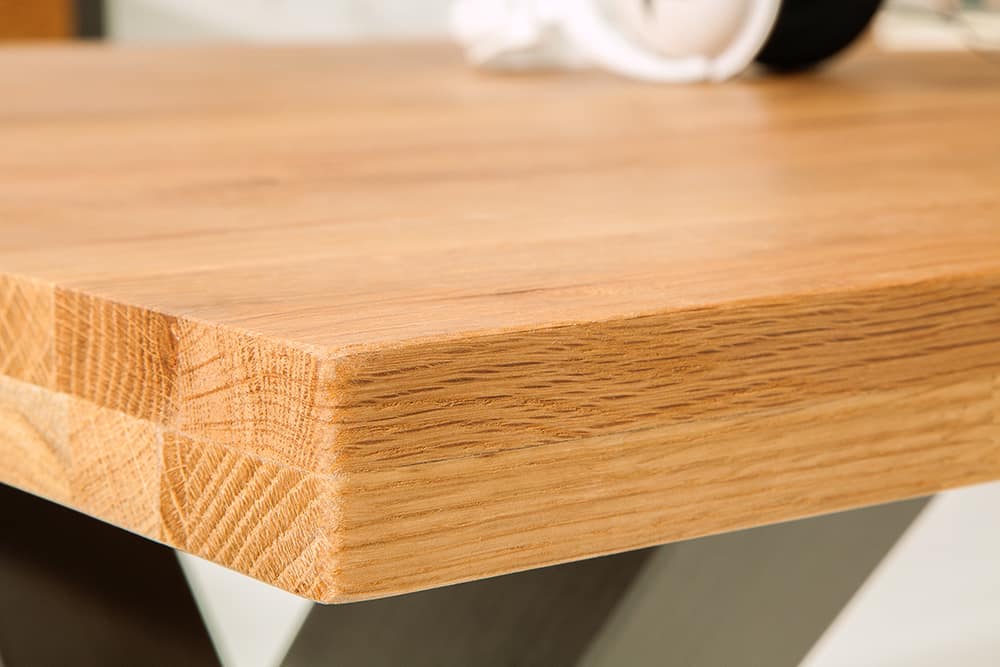 Massivholz Esstisch THOR 240cm natur Wildeiche geölt graues X-Gestell Metall Industrial Design