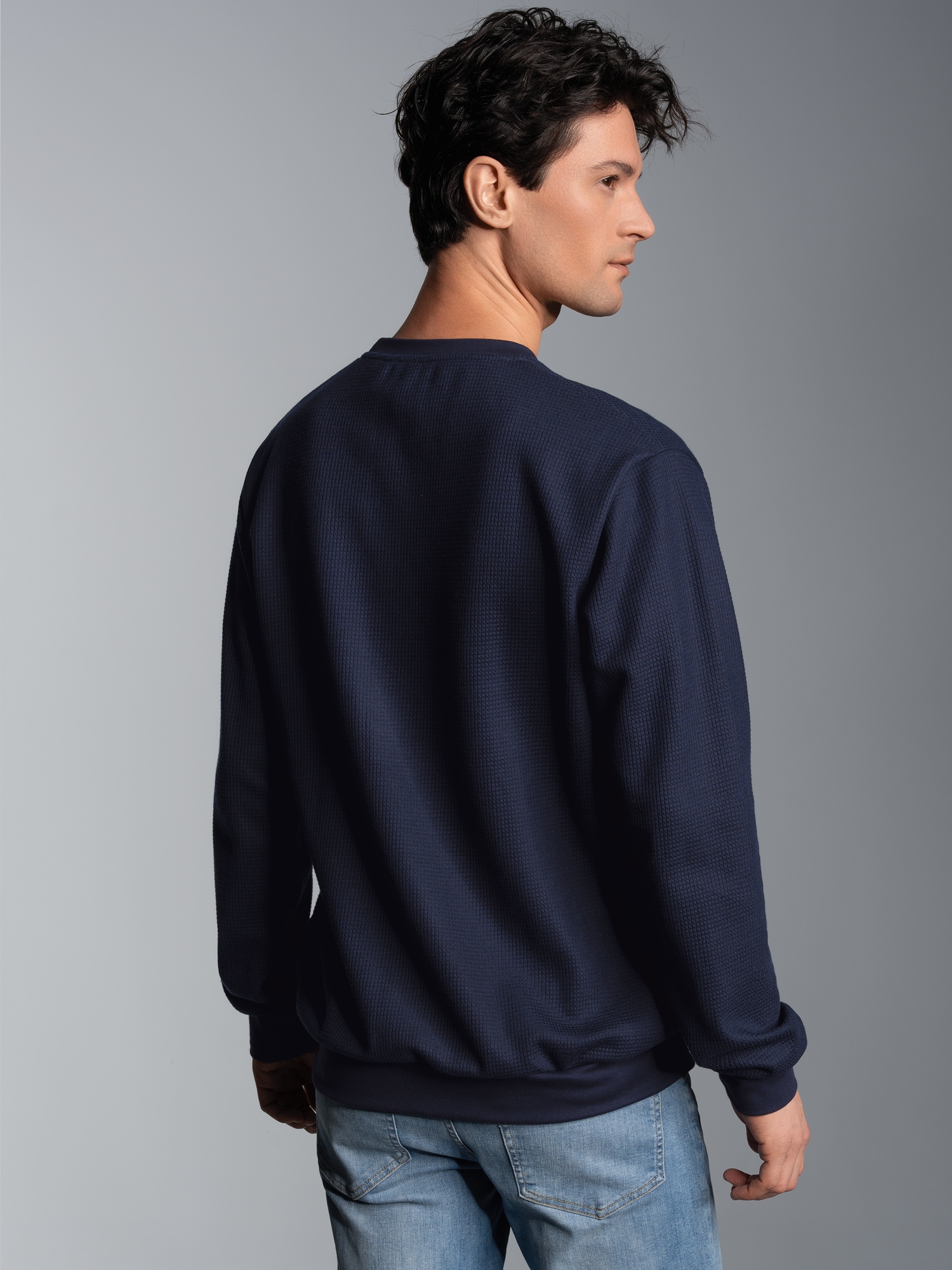 Sweatshirt in Waffeloptik Navy