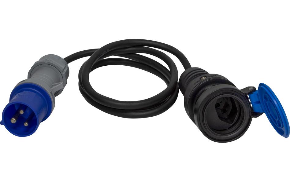 Adapterleitung 1.5 m CEE – T23, SchwarzCEE 3 Stecker auf T23 Kupplung, H07RN-F 3G 1.5mm2, 230 V mit 1.5 m langem Kabel