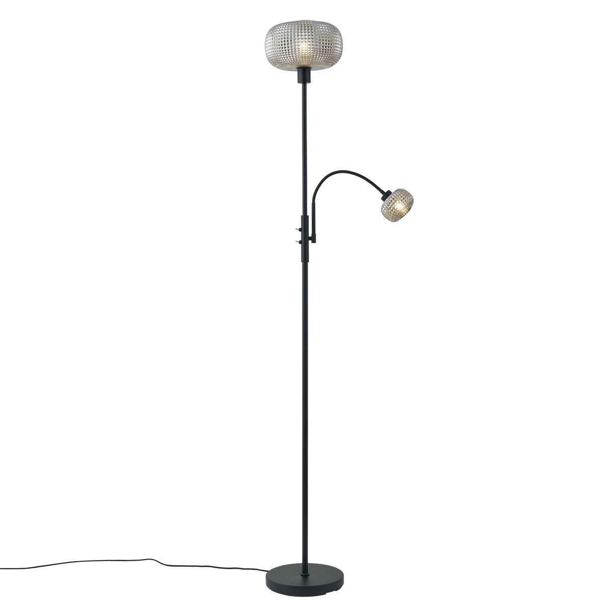 Design vloerlamp zwart met smoke glas 2-lichts - Brianna