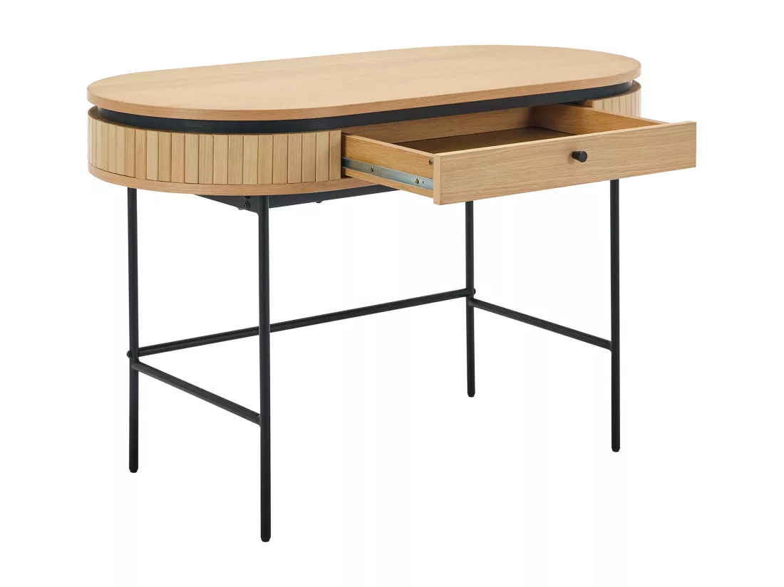 Bureau avec 1 tiroir - Placage chêne - Coloris : Naturel et noir - CARDIONA