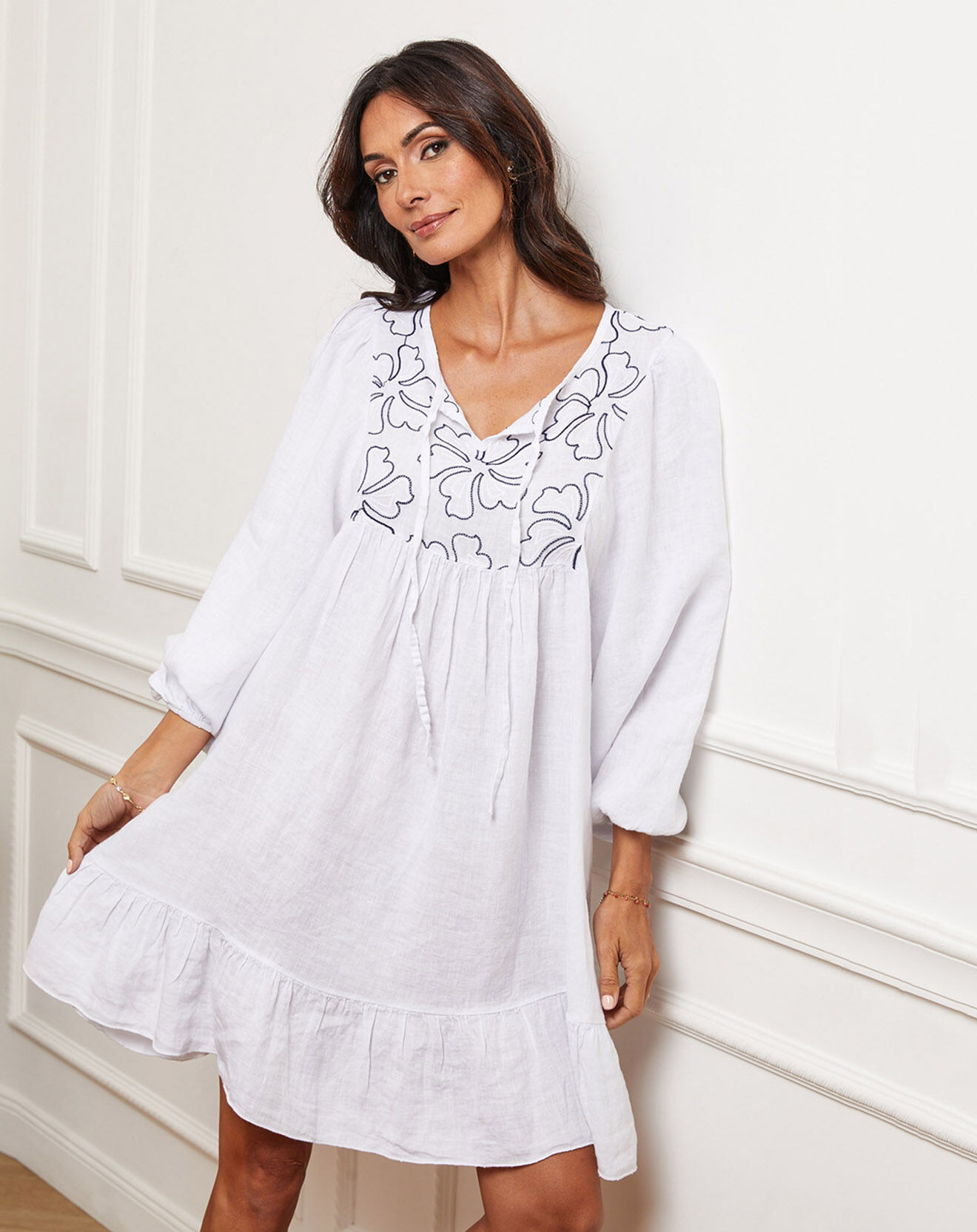 La Bohème Robe 100% Lin Bitsy blanche
