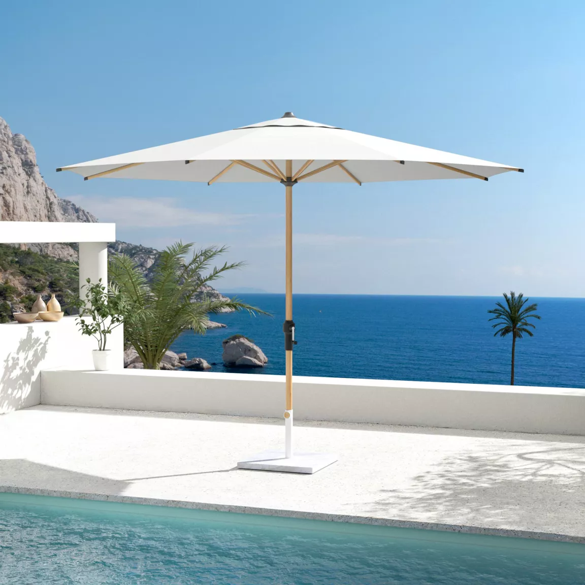 Parasol rond aluminium (D3,5 m) Yucatan effet Bois et blanc
