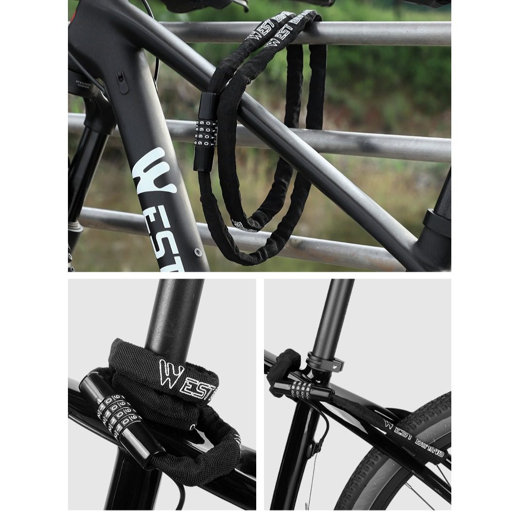 (65cm) 4-Stelliges Code Fahrradschloss Velo Stahlketten Zahlenschloss - Schwarz