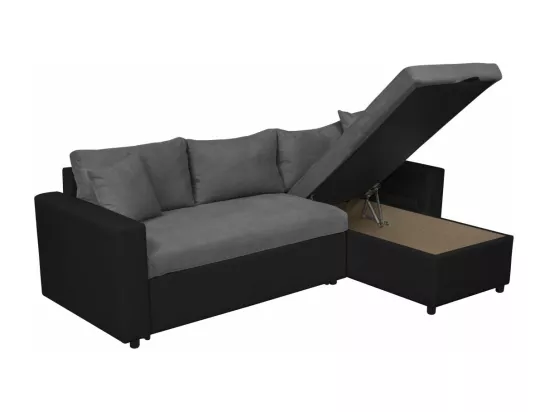 Canapé d'angle 4 places Convertible et Réversible Maria en simili et microfibre - Gris/Noir - L227 x P146 x H81cm - Loungitude