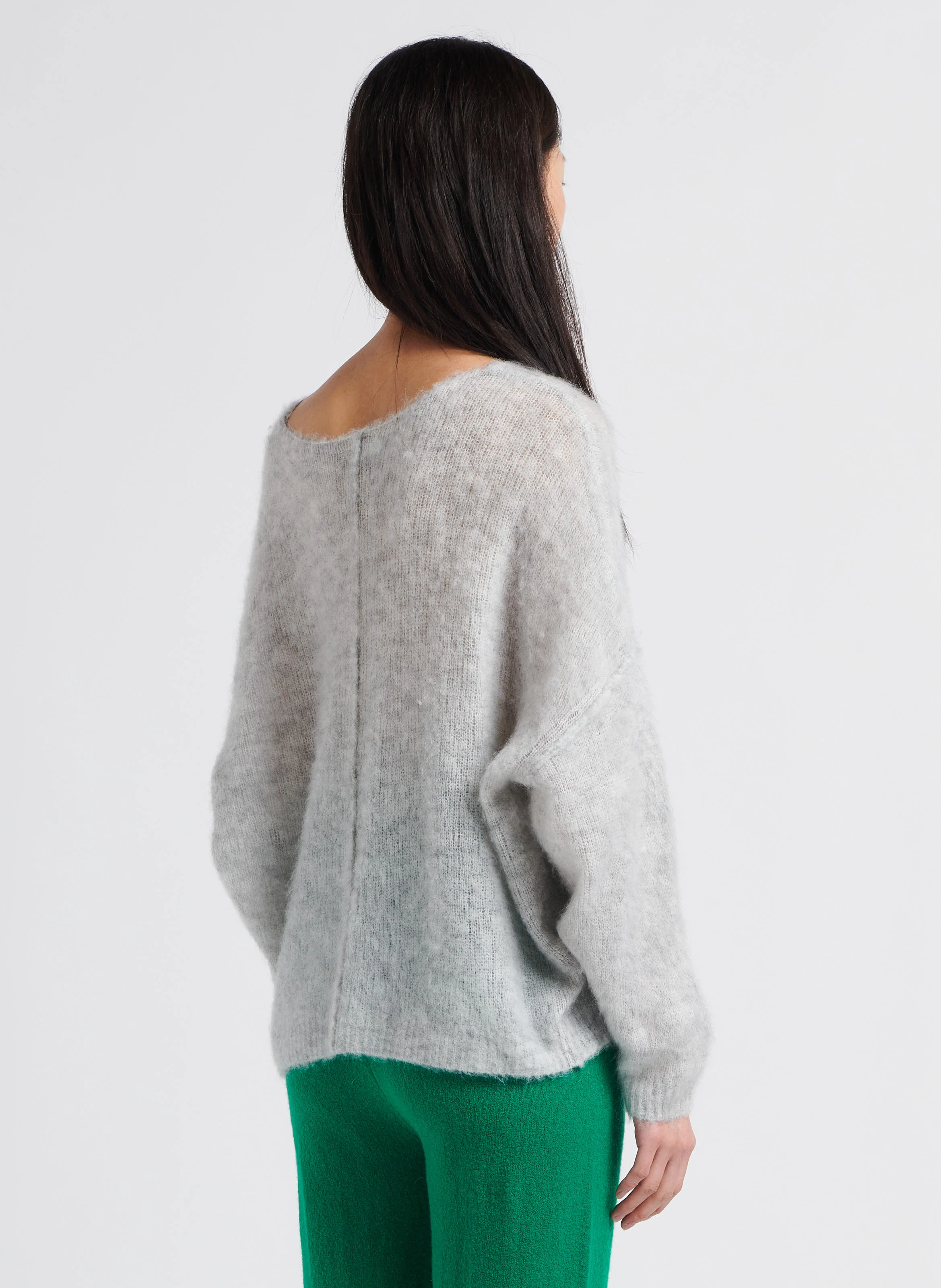 YANBAY - Pull col bateau en alpaga et laine| Gris