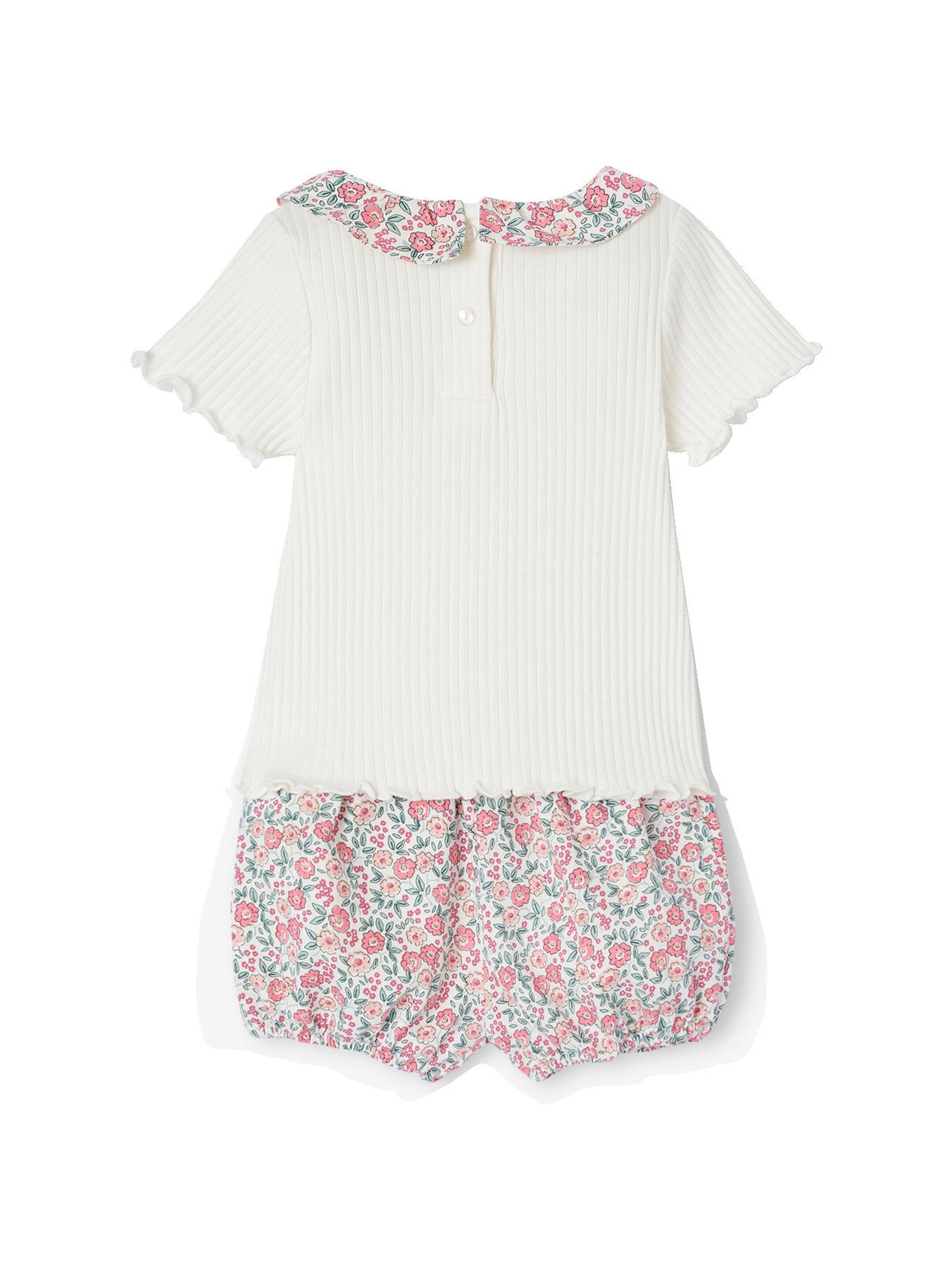 Vertbaudet Baby Geschenk-Set: T-Shirt, Shorts, Haarband & Schmusetuch wollweiß