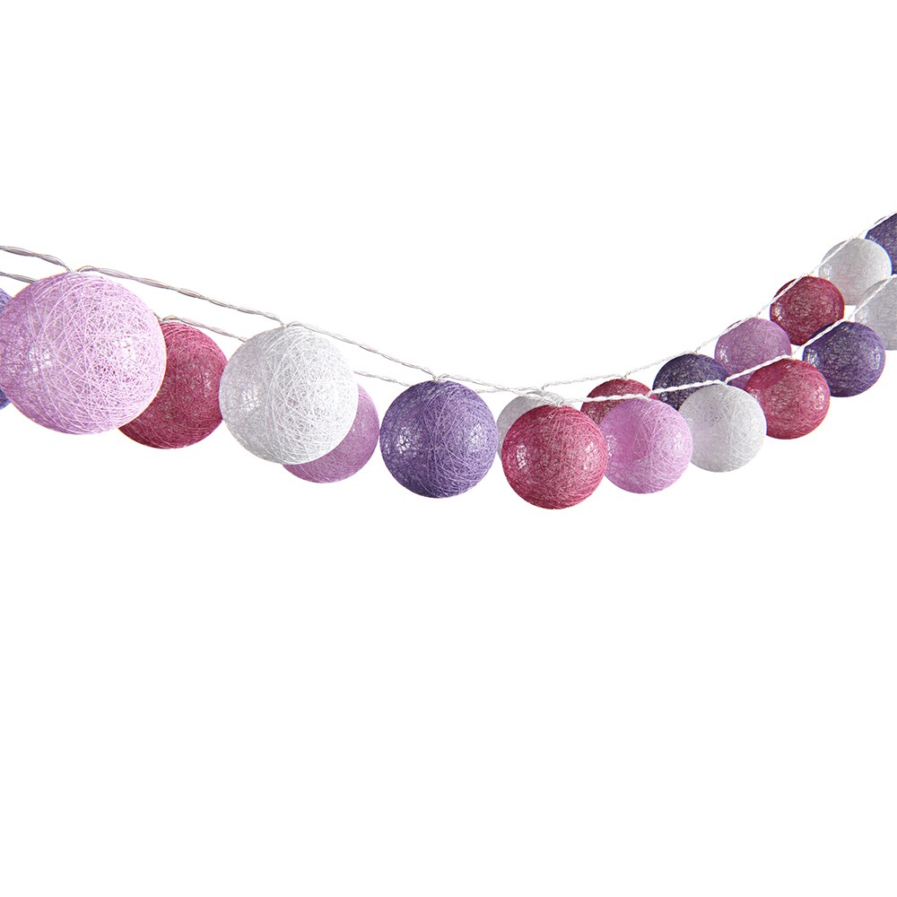 VICCO Lichterkette Cotton Balls Girlande weiß, pink, rosa und lila 310 cm