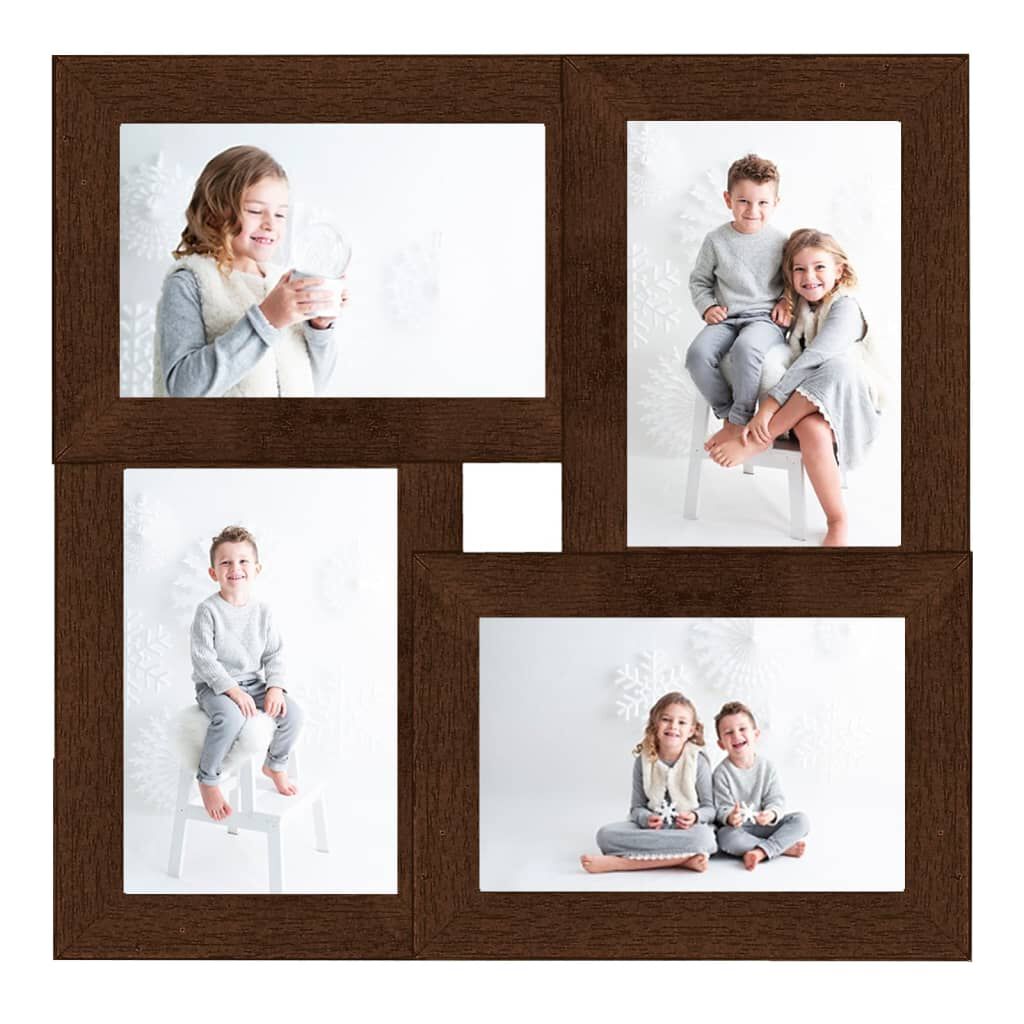 vidaXL Fotolijst 4-voudig 10x15 cm donkerbruin MDF