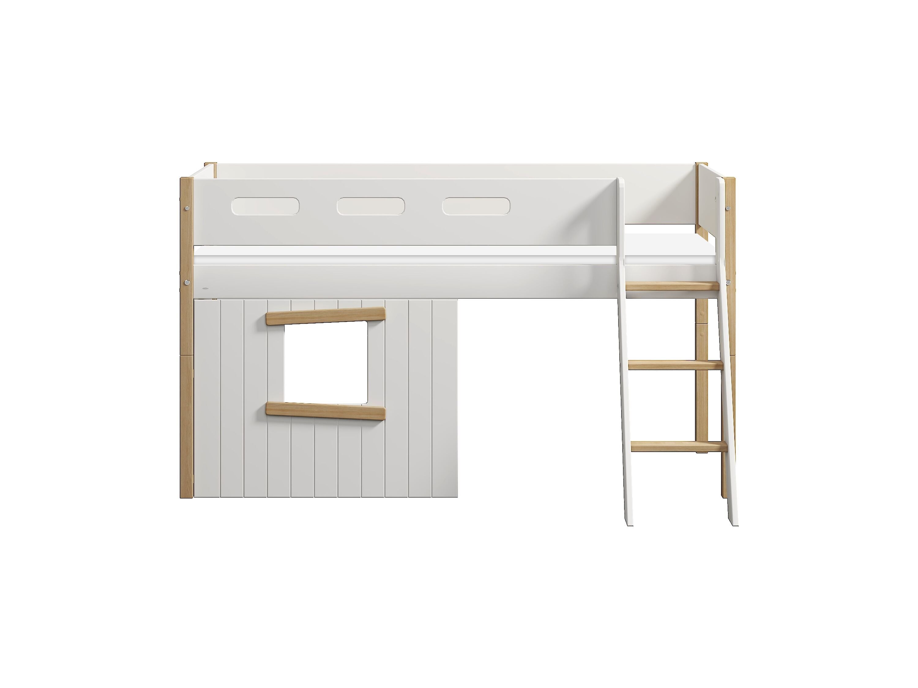 Flexa NOR Halbhochbett mit Baumhaus - Weiss / B: 109.0 cm x T: 210.0 cm x H: 120.0 cm