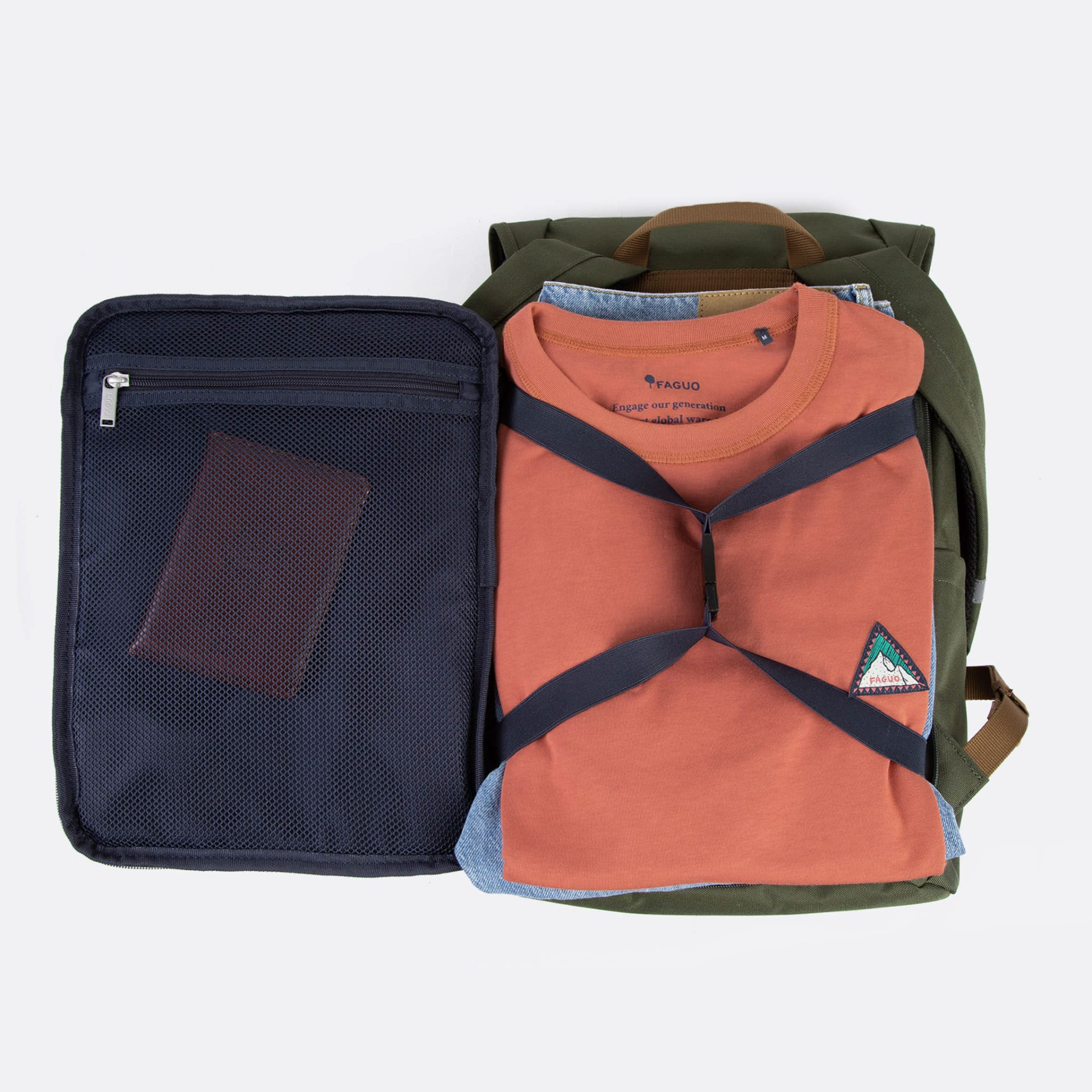 Sac à dos kaki végan en polyester recyclé - modèle Level up