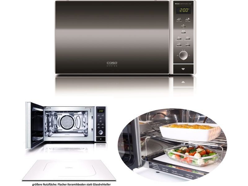 Caso Mikrowelle MCG 25 Ceramic Chef Schwarz Design-Mikrowelle mit Keramikboden und Grillfunktion