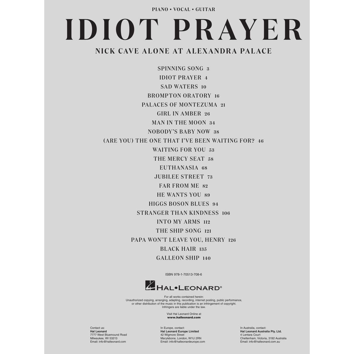 Hal Leonard Nick Cave Idiot Prayer voor piano, zang en gitaar