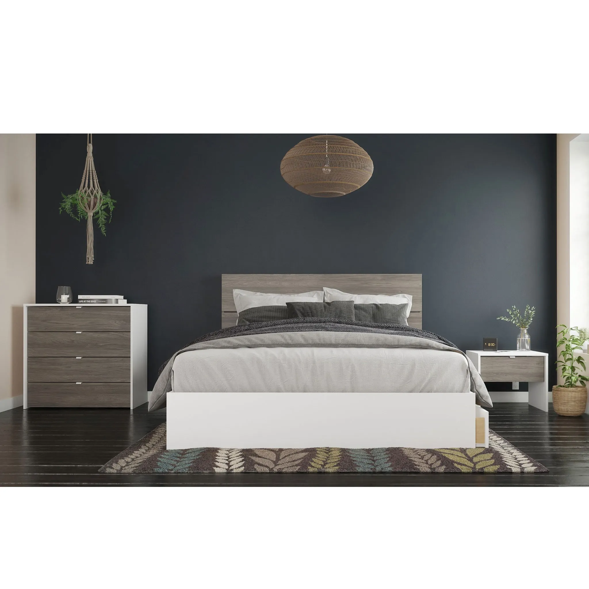 Nexera Bureau 4 Tiroirs - Blanc  Gris Écorce