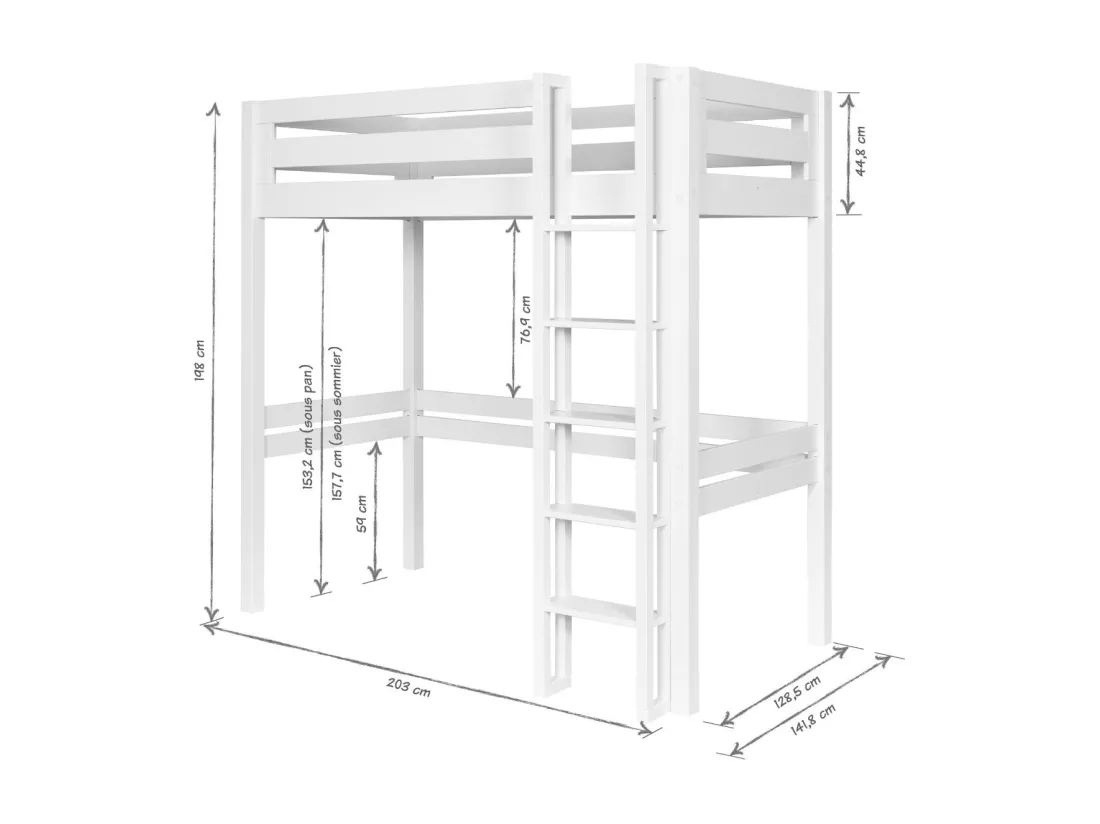 Pack Lit mezzanine 2 places avec matelas 120x190 cm bois massif bois naturel DORSÉ