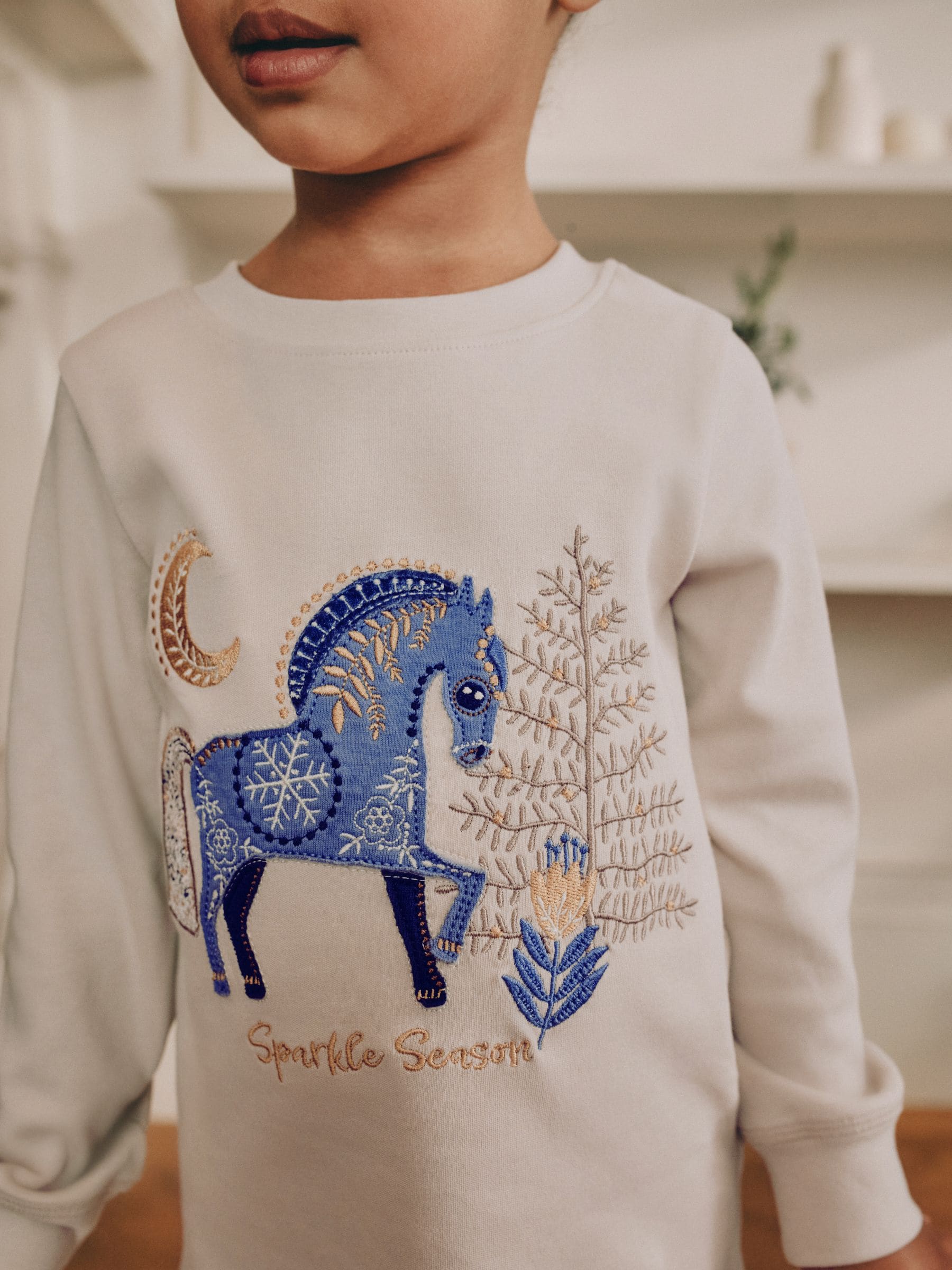 Marineblauw / Cream met paard - Set van 2 knusse Kerstmis Pyjama's (9mnd-12jr)