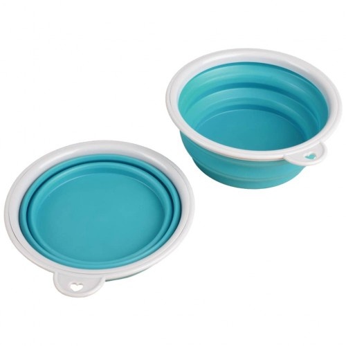 Garrafa de água azul para viagem, ideal para cães.