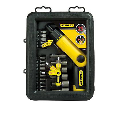 Coffret de vissage 25 pièces Stanley avec tournevis et embouts PH,PZ,T,HEX, Carré