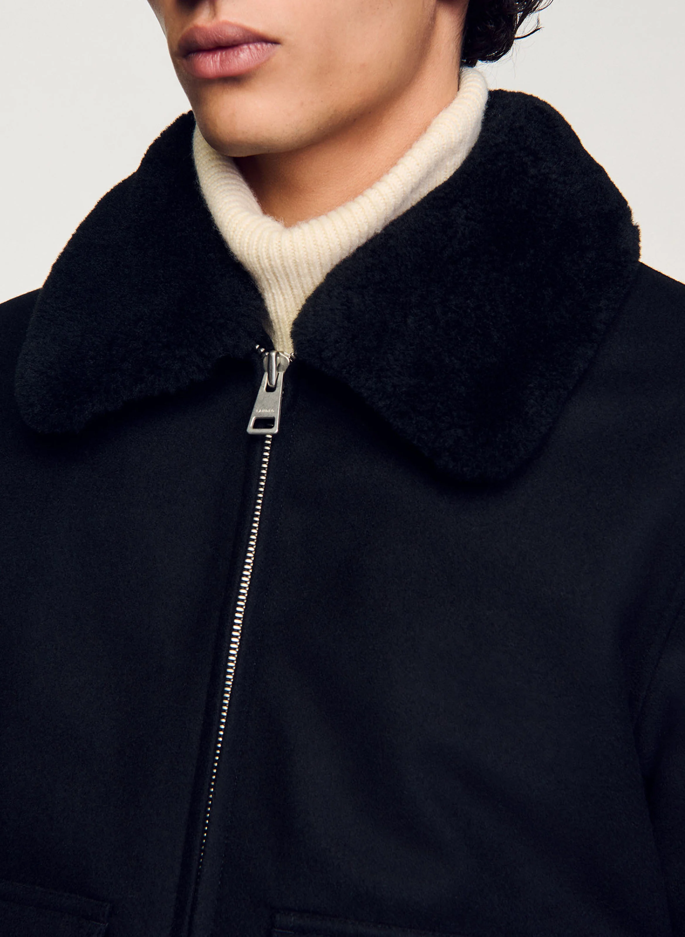 Blouson zippé en laine mélangée | Noir