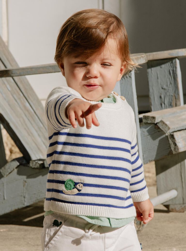 Pull marinière bleu marine et écru