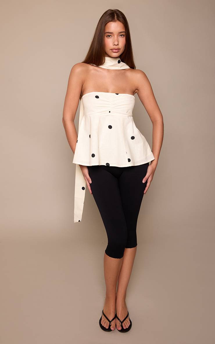 Blanc Haut Bustier En Lin À Pois Avec Détail Foulard