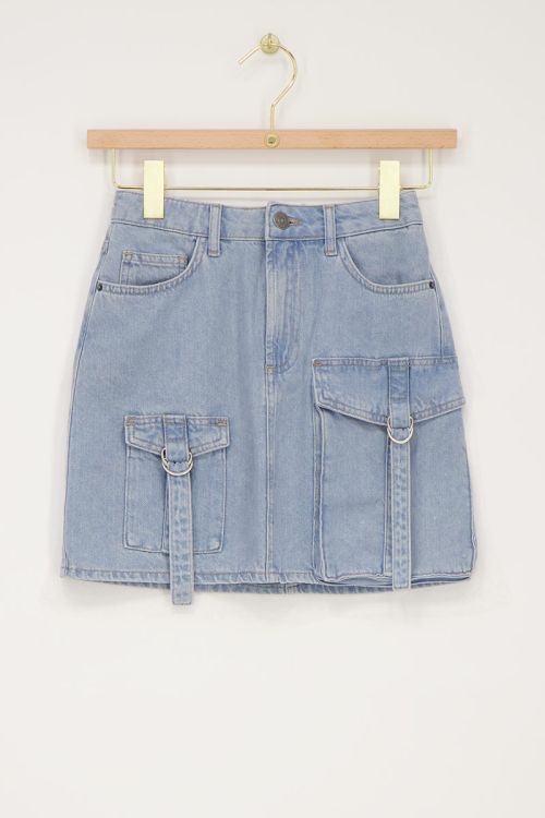 Blauwe cargo denim mini rok