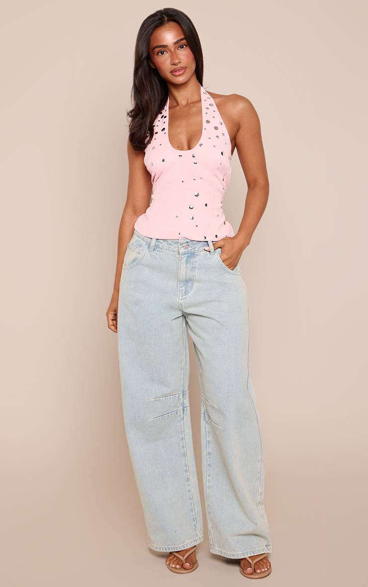 Rose Bébé Top Petite Dos Nu Avec Détails Cloutés