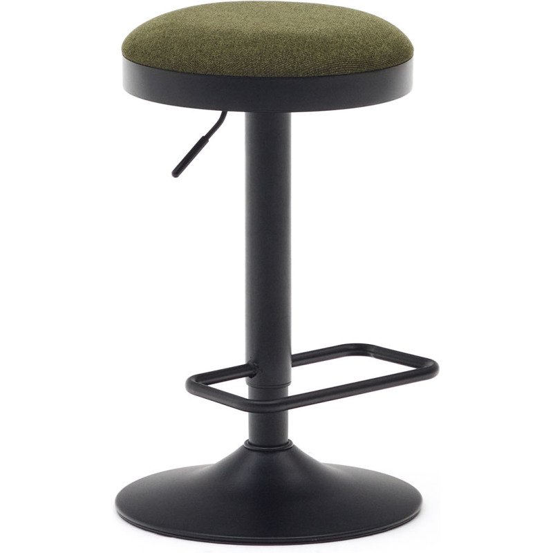 Tabouret Zaib en chenille vert foncé et acier noir mat hauteur 58-80 cm