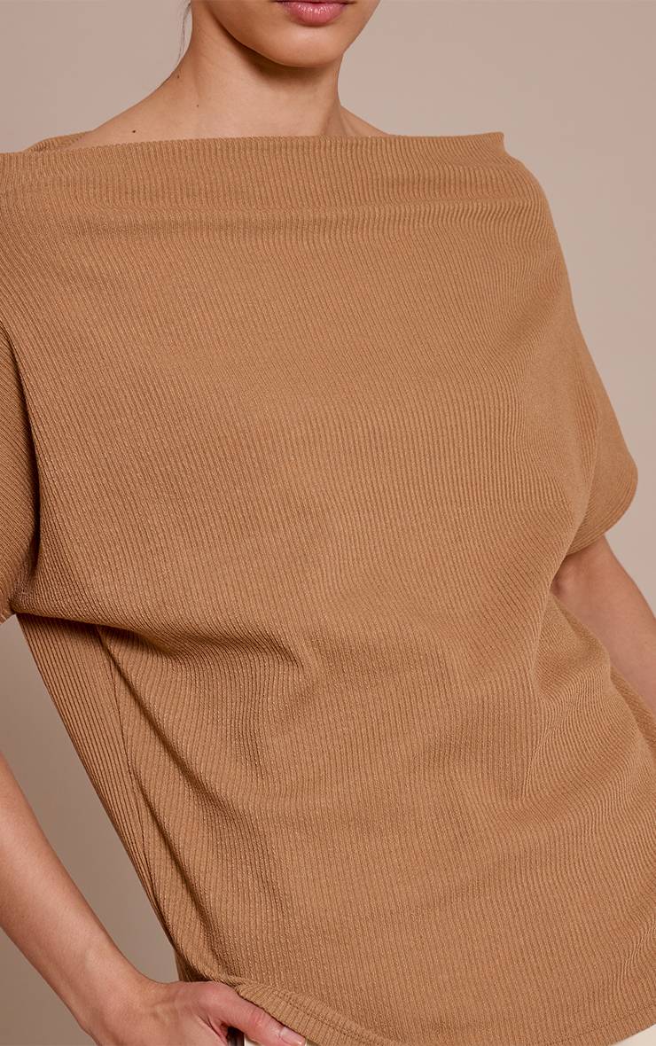 Marron Haut Long Ample Asymétrique En Côtes Épaisses