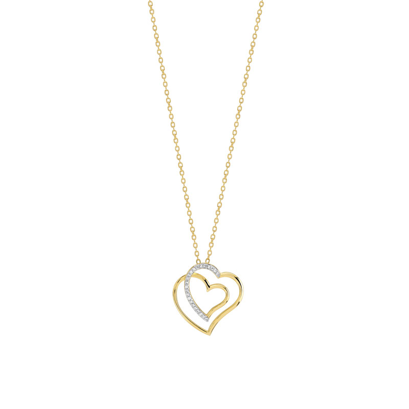 Collier plaqué or 2 tons coeurs entrelacés zirconias 45 cm