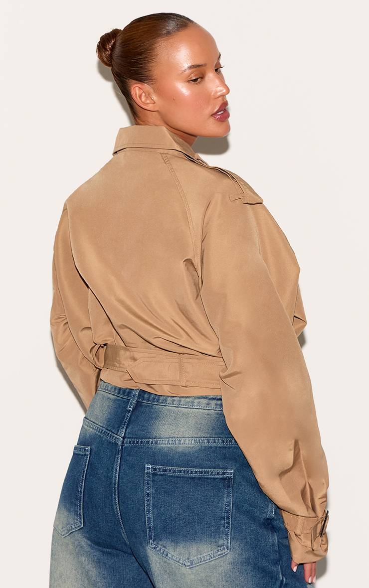 Taupe Trench-coat Court Ceinturé Grande Taille