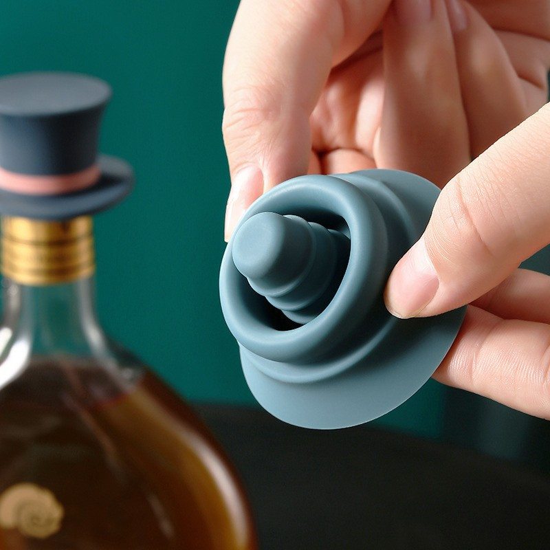 (4er Set) Silikon Flaschen Verschluss Wiederverwendbarer Hut Stopper für Wein / Whiskey / Champagner - Zylinder