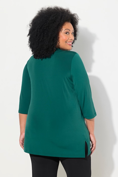 Longshirt, A-Linie, V-Ausschnitt, 3/4-Ärmel
