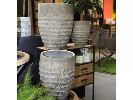 3 Cache-pots grandes tailles plante extérieur béton gris 34-43-54cm