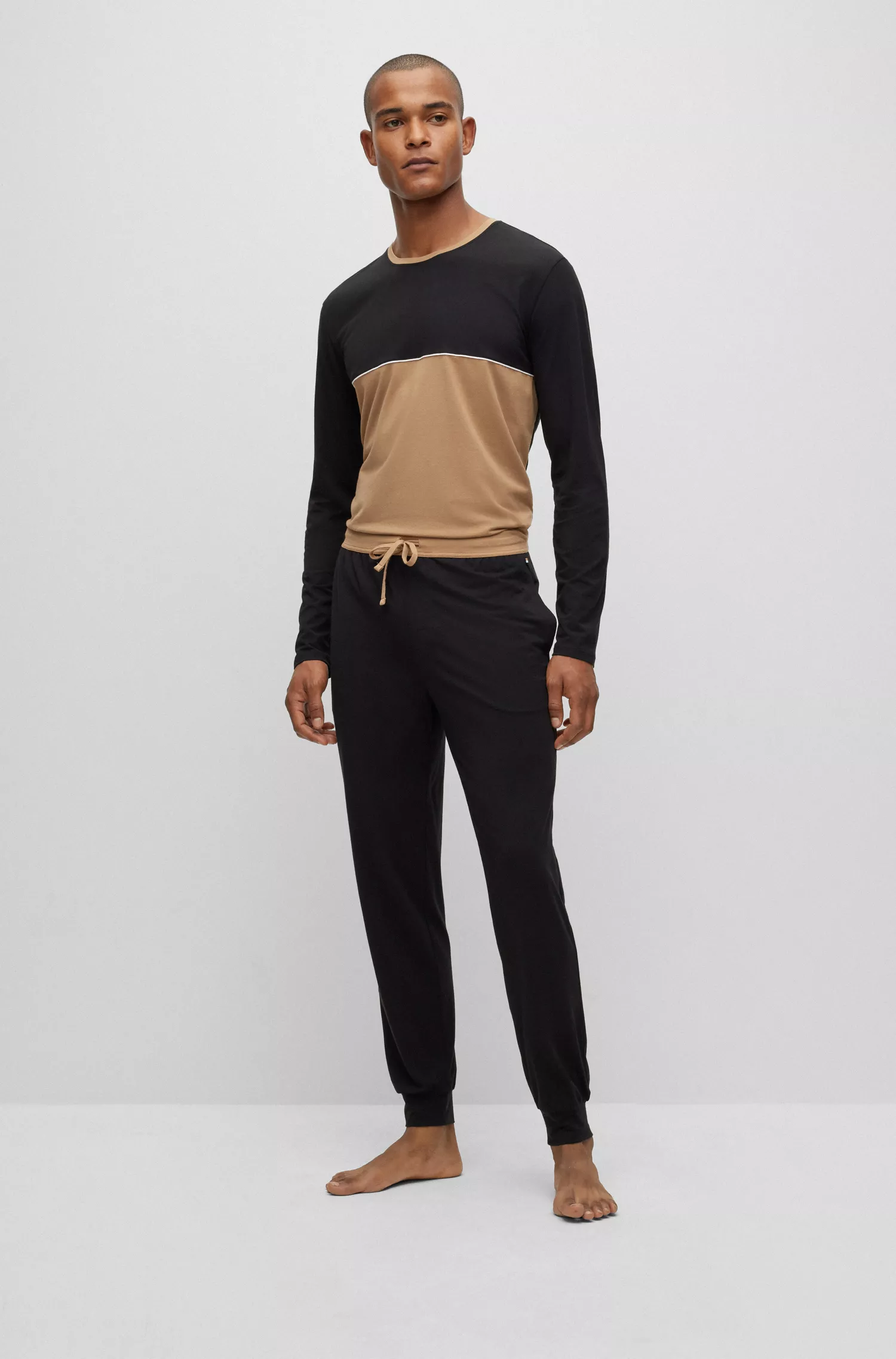 Calça de pijama BOSS em mistura de algodão preto com detalhe do logotipo