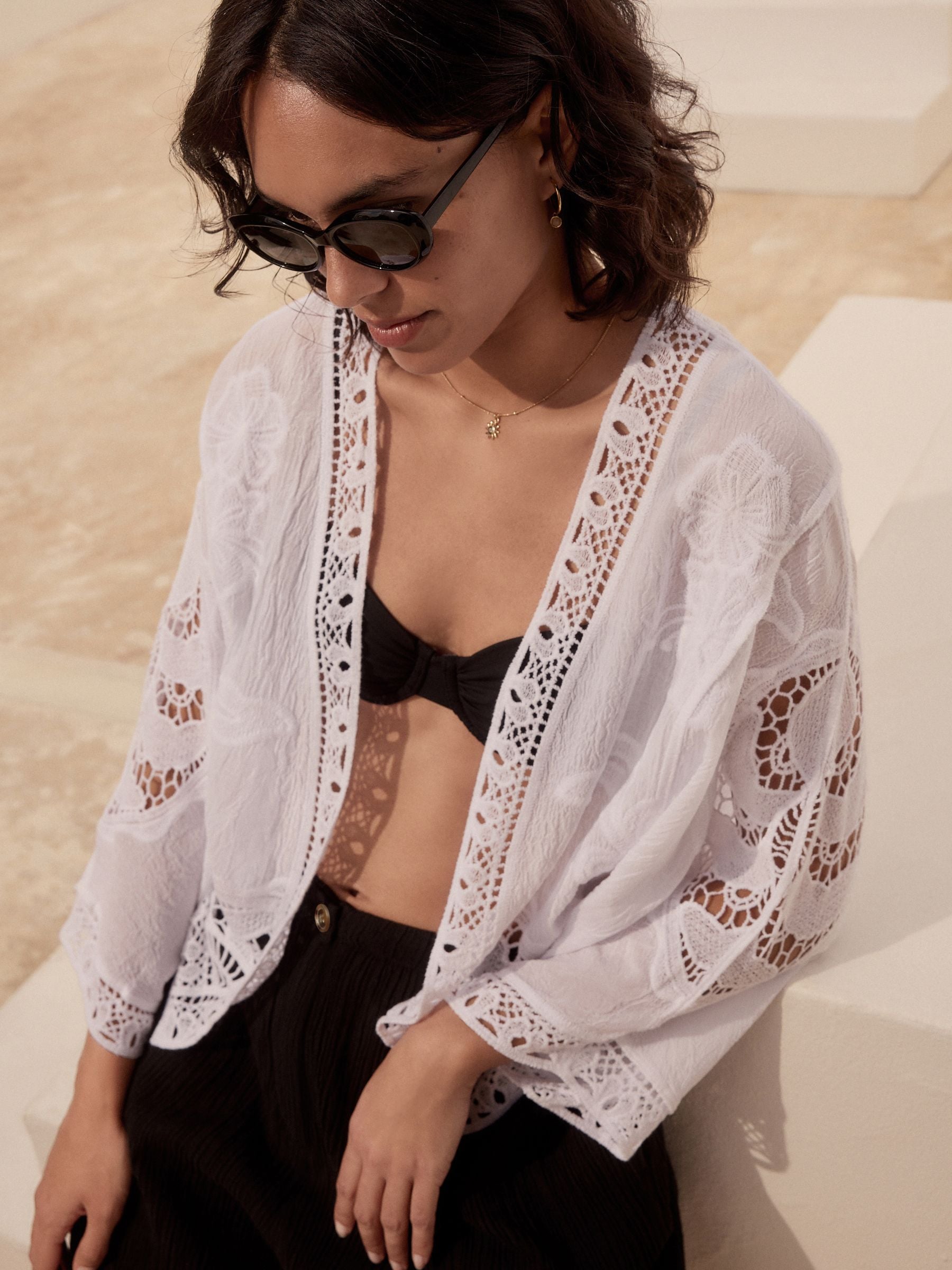 Wit - Witte gehaakte kimono