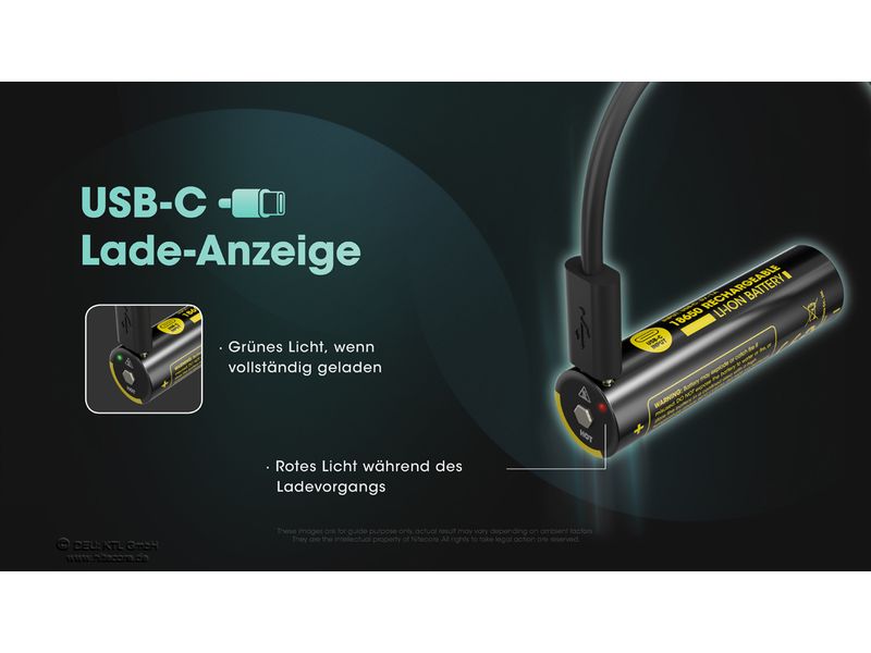 Nitecore Akku NL1836R Li-Ion Typ 18650 mit USB-C 3600 mAh, Geschützter Li-Ion-Akku