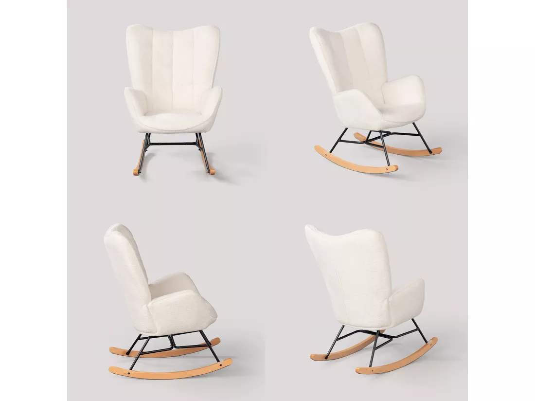 MEUBLES COSY Fauteuil à Bascule Allaitement Scandinave Chaise Loisir et Repos en Bouclette avec Pieds en E' Bois Métal pour Salon, Chambre, Massif, Beige, 66x84x97cm