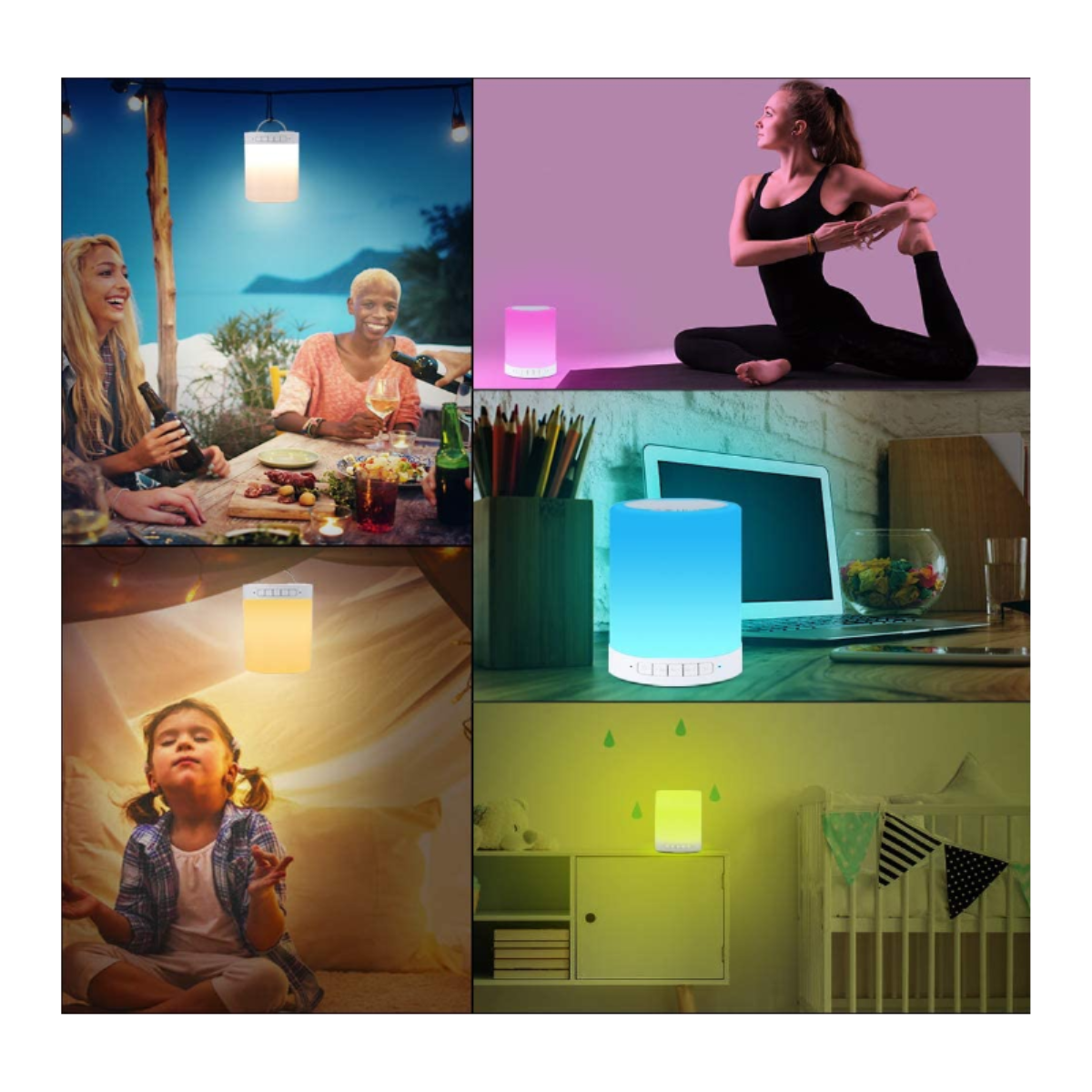 Caixa de som Bluetooth Smartek com iluminação de luz quente ajustável e lanterna portátil.